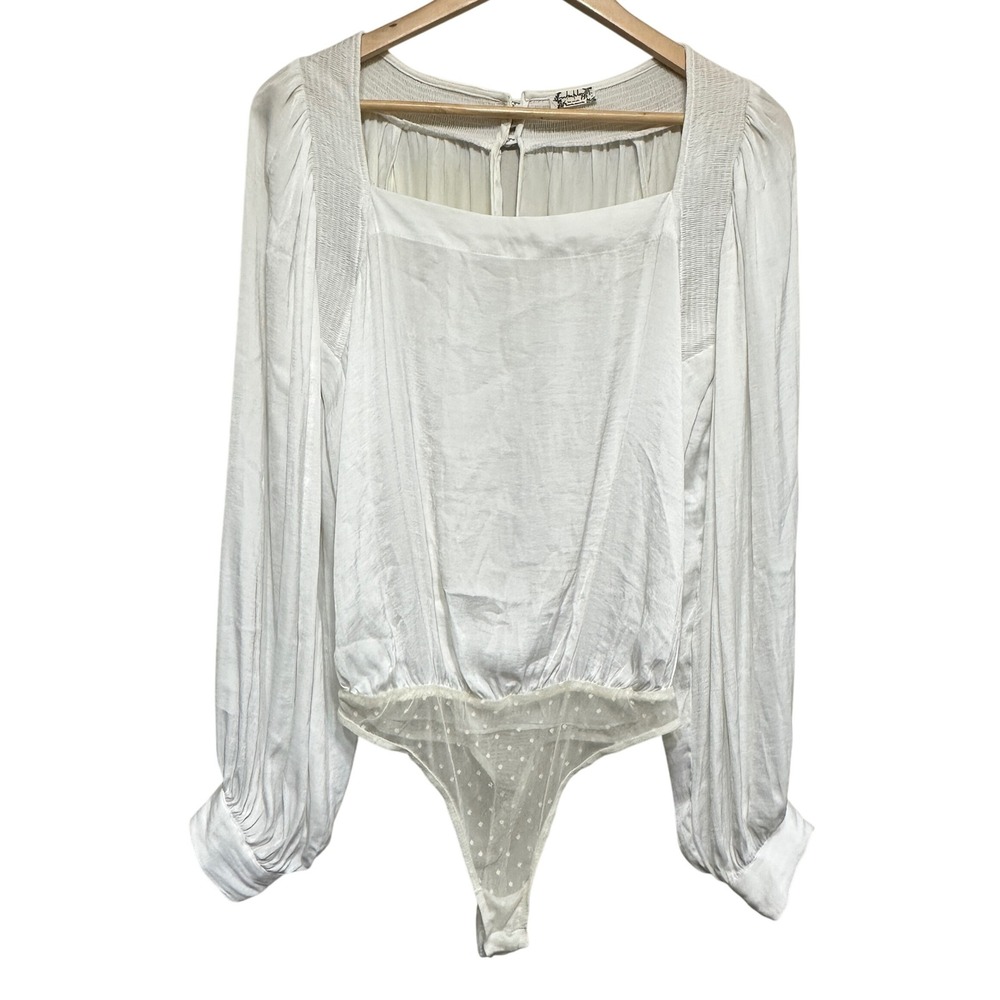 Free People Intimately Puff Sleeve Bodysuit Womens S Satin Thong Feminine *Flaw